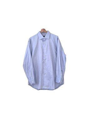 Corneliani Dress Shirt Mens 44 17.5 Blue White LS Italy Cotton Office Wedding